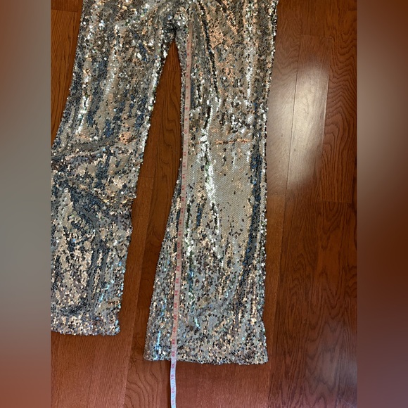 Endless Rose Silver Sequin high waisted flare pants. Size small - Picture 7 of 7